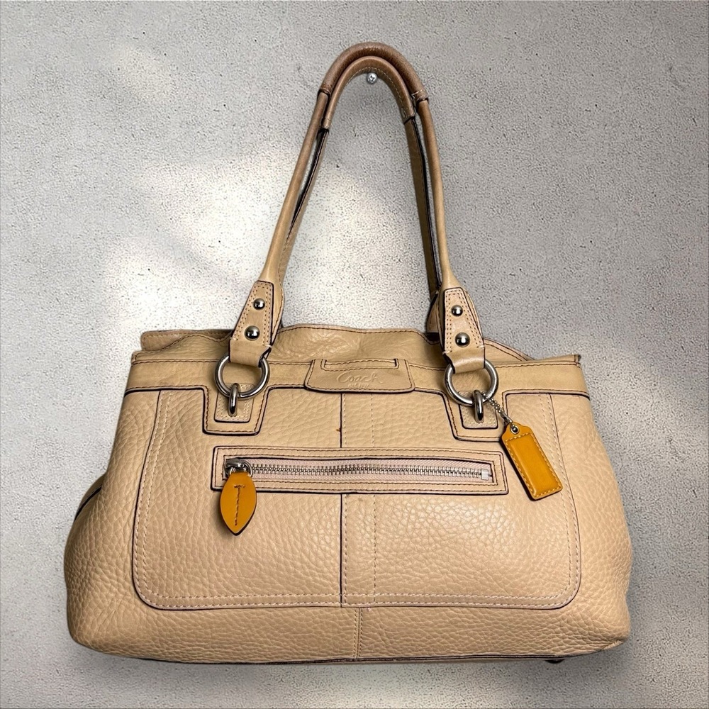 Coach Penelope Pebbled Leather Double Handles Carryall Tote Satchel Bag 13164